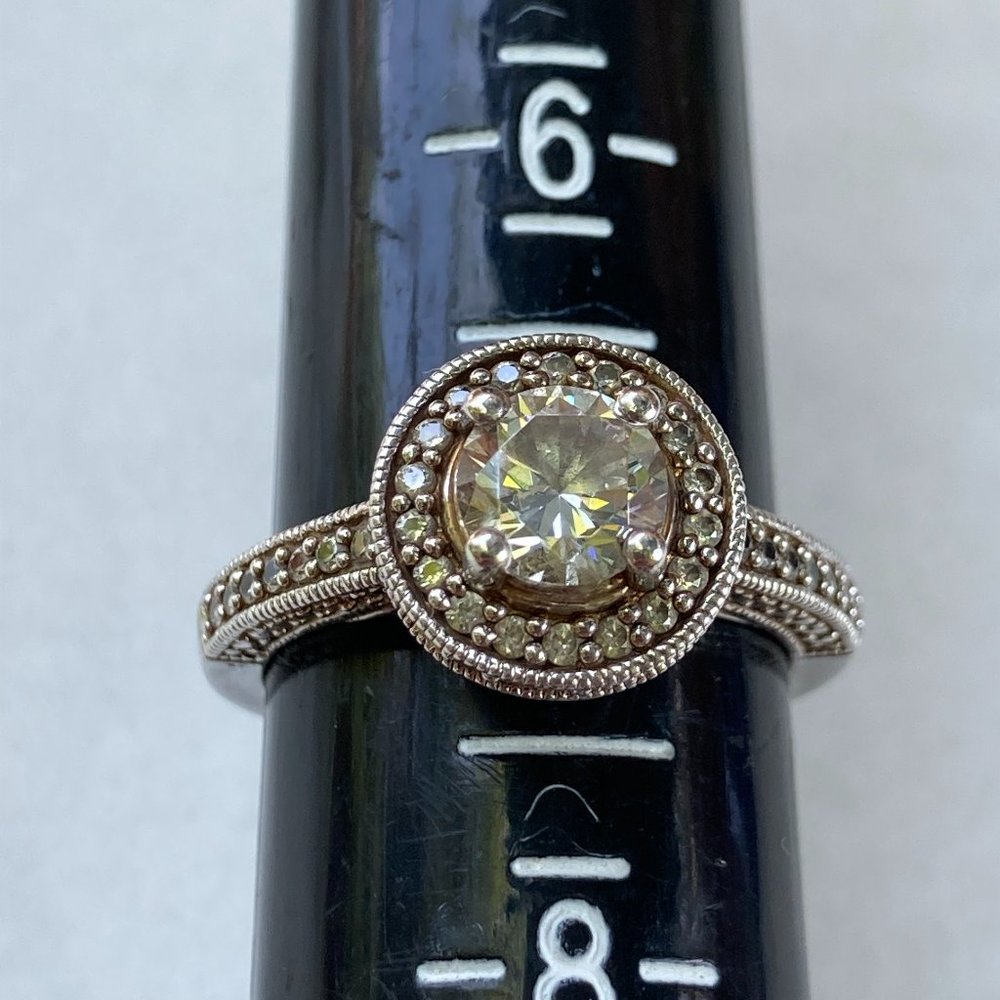 Lovely sterling silver CZ ring with rhinestones and small dots statement ring
